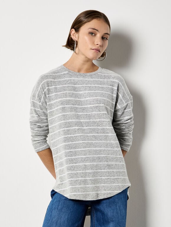 Soft Touch Stripe Top, Grey, large