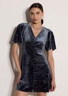 Silver Foil Star Velvet Mini Dress, Dark Grey/Charcoal, large
