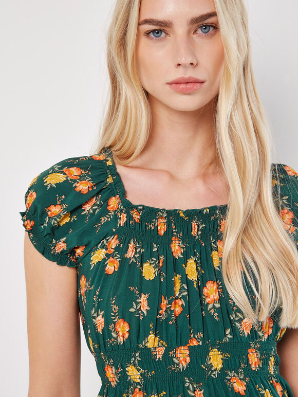 Vintage Rose Milkmaid Midi Dress, Green, large