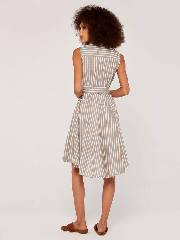 Pinstripe Button Tie Waist Dress, Stone, large