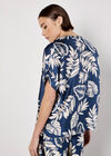 Tropical Leaf Print Satin T-Shirt, Navy, large