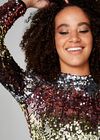 Pink Multicoloured Mock Neck Sequin Dress, Pink, large