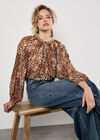 Patchwork Feather Print Chiffon Top, Red, large