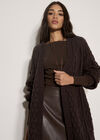 Chunky Cable Knit Longline Cardigan, Brown, large