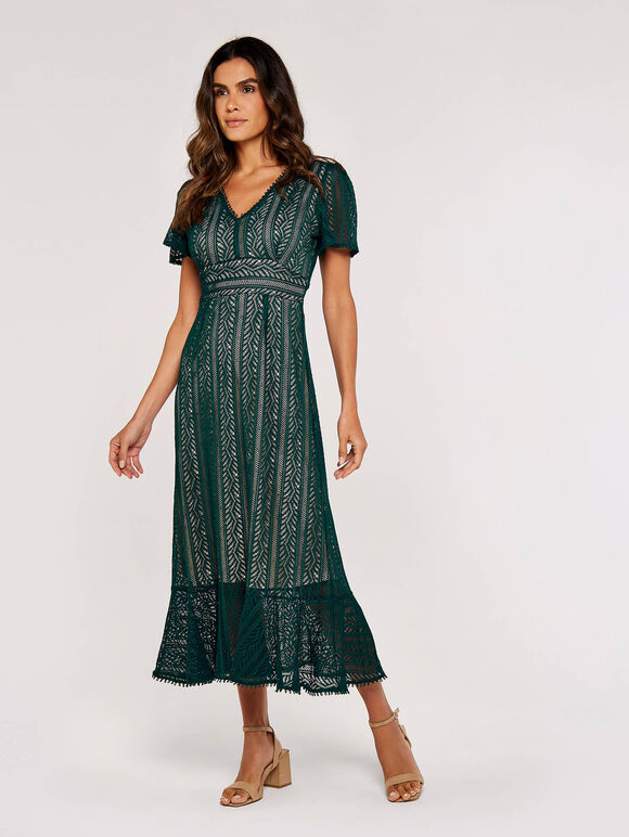 Lace Midi Dress, Green, large