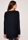 Asymmetric Zip Side Rib Knit Jumper, Navy, large