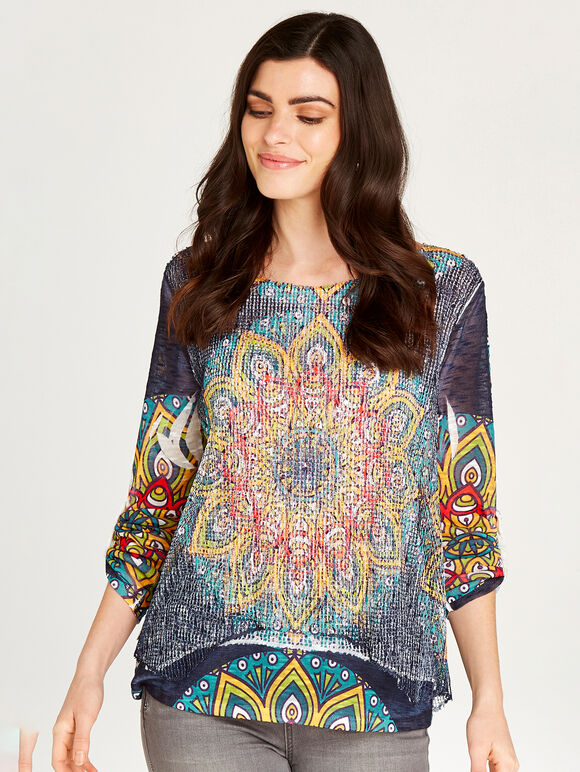 Tribal Placement Underlay Top, Navy, large