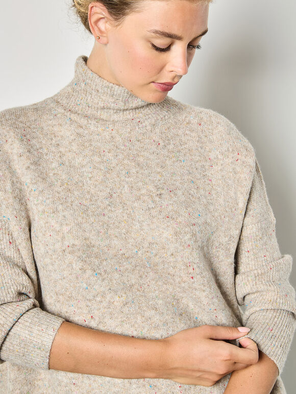 Rainbow Fleck Cape Jumper, Stone, large