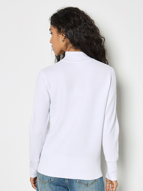 Mock Neck Ribbed Knit Jumper, White, large