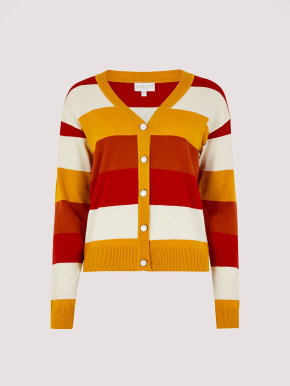 Knitted Multistripe Cardigan, Orange, large