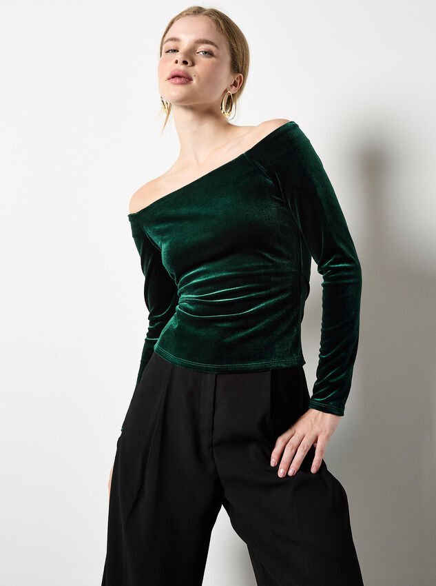 Bardot Velvet Top, Green, large