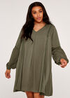 Curve Lace Detail Boho Swing Dress, Khaki, large