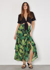 Tropical Leaf Chiffon Tiered Maxi Skirt, Green, large