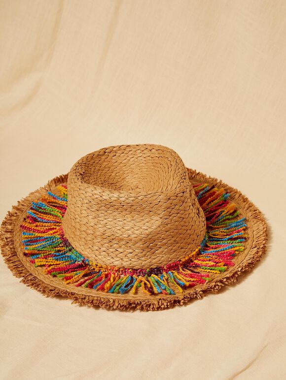 Fringed Straw Mexico Hat, Stone, large
