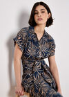 Palm Leaf Shirt Midi Dress, Navy, large
