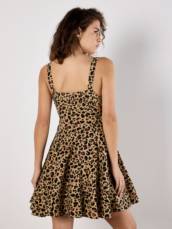 Animal Print Skater Mini Dress, Stone, large