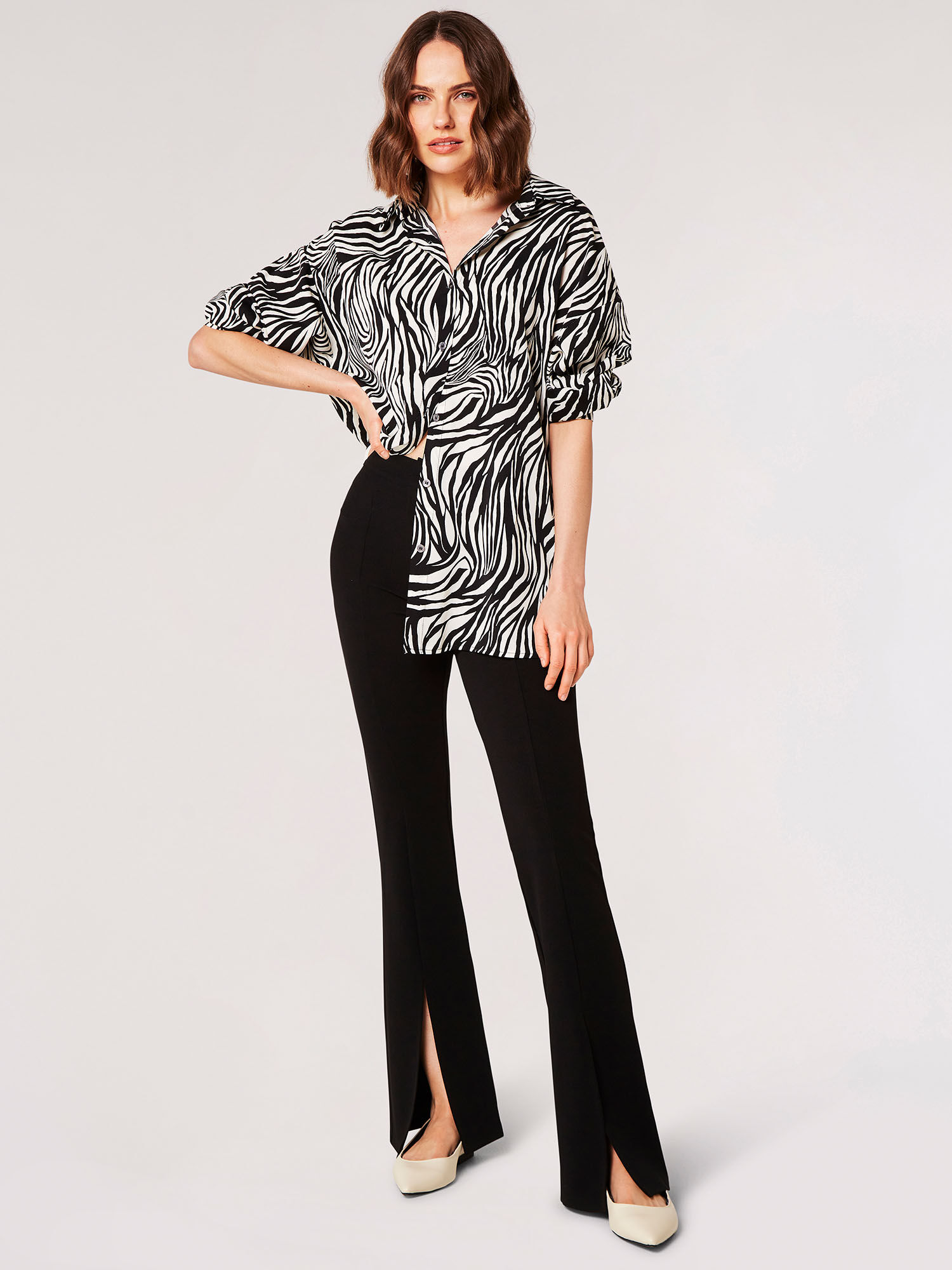 Jersey Crepe Split Hem Trousers Apricot Clothing