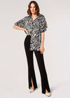 Jersey Crepe Split Hem Trousers, Black, large