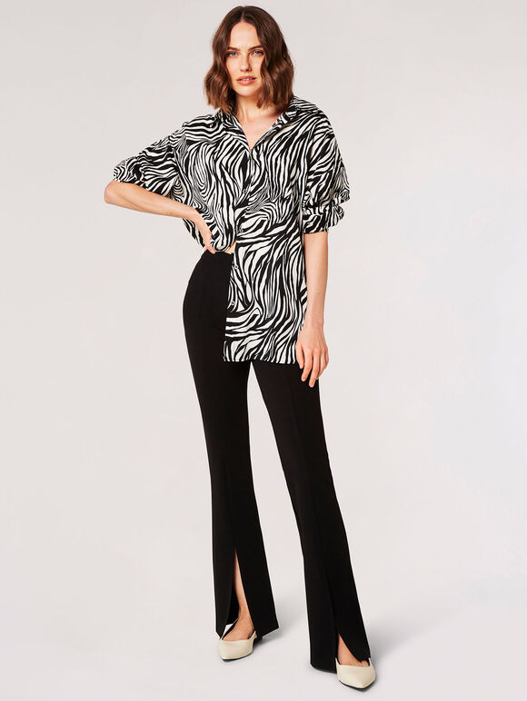 Jersey Crepe Split Hem Trousers, Black, large