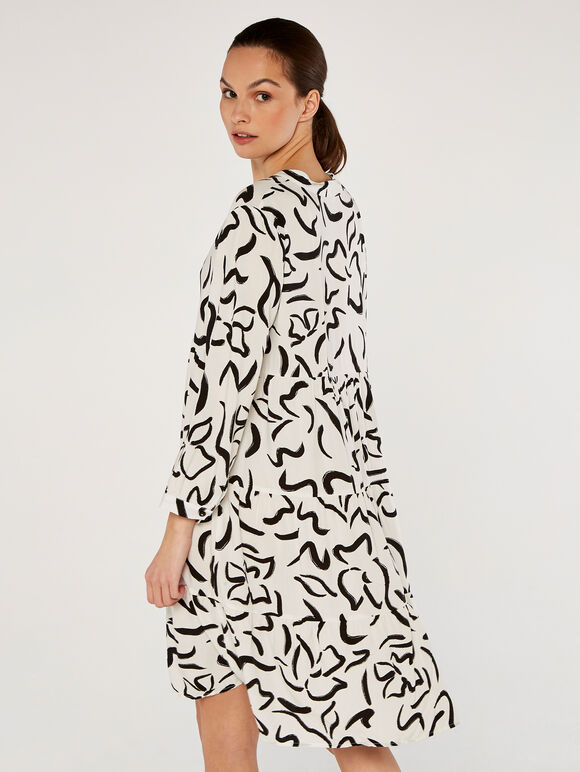 Abstract Print Dress, White, large
