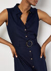Linen Blend Shirt Midi Dress, Navy, large