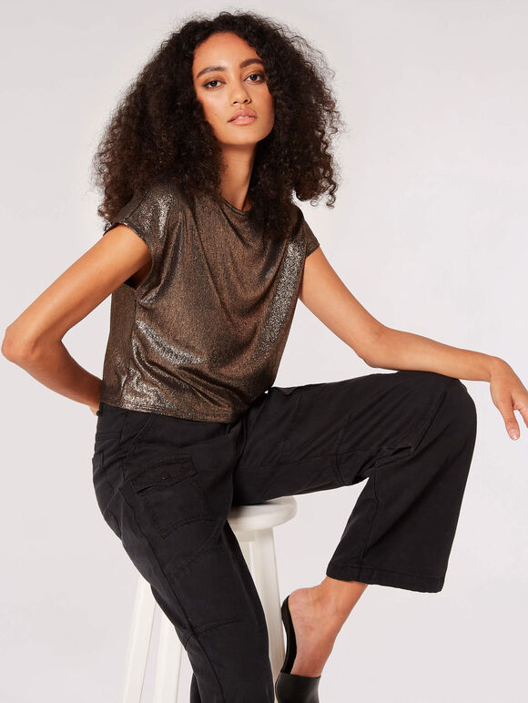 Metallic Cropped T-Shirt, Brown, large