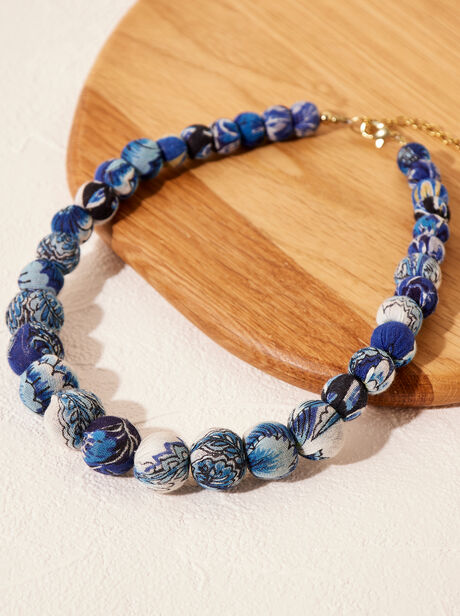 Patterned Fabric Beaded Necklace