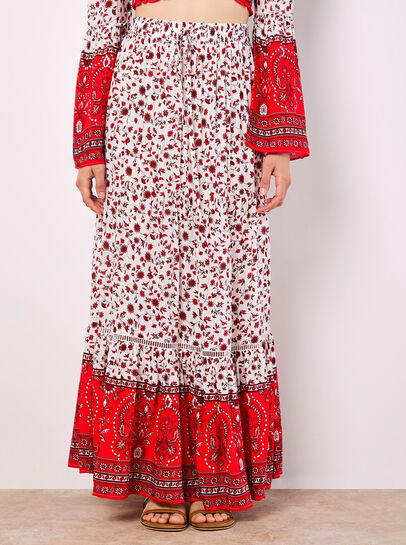 Sarasa Floral Tiered Maxi Skirt