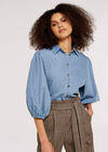 Denim Cropped Shirt, Blue, large