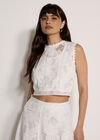 Floral Mesh Lace Crop Top, White, large