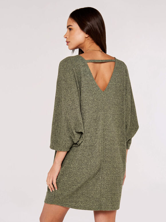 Ribbed Cocoon Mini  Dress, Khaki, large