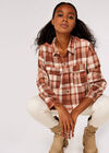Crop Check Shirt, Brown, large