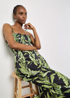 Tropical Leaf Satin Maxi Dress, Black, large