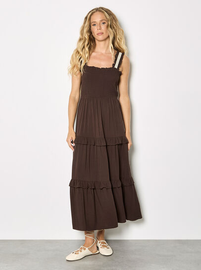 Tiered Lace Trim Midi Dress