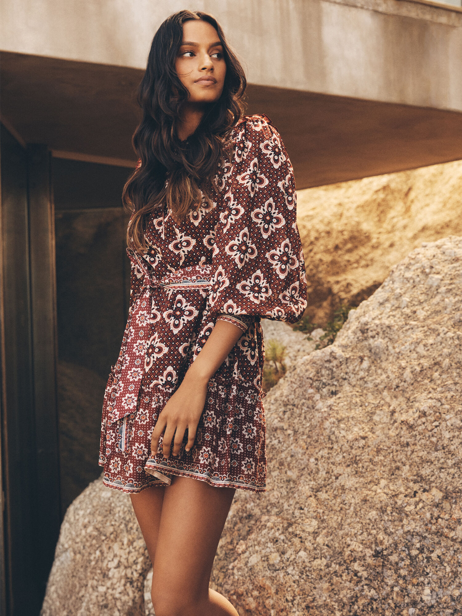 Tile Print Shift Mini Dress | Apricot Clothing