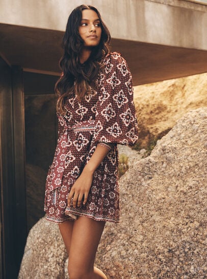 Tile Print Shift Mini Dress