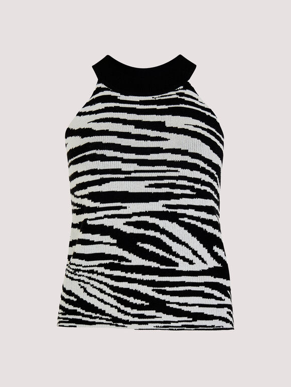 Halter-Neck Zebra Tank Top, Cream, large