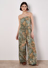 Bandeau Leaf Wide Leg Jumpsuit, Khaki, large
