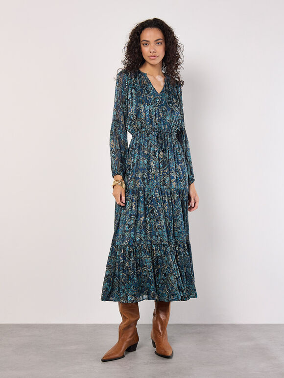 Paisley Sparkle Midaxi Dress, Navy, large