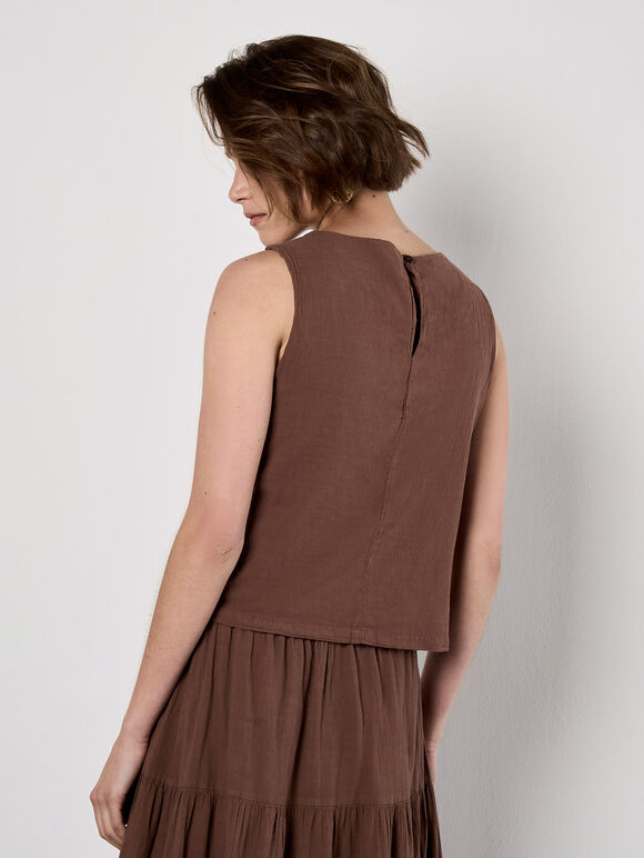 Double Layered Textured Cotton Top, Brown, large