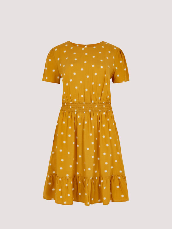 Sunspot Smocked Mini Dress, Mustard, large