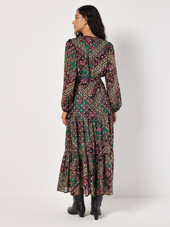 Gold Foil Floral Print Maxi Dress, Green, large