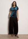 Asymmetric Ruched Velvet Top, Teal, large