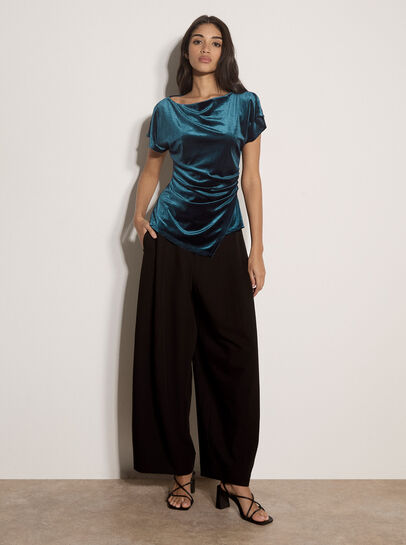 Asymmetric Ruched Velvet Top