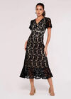 Lace Ruffle Midi Dress, Black, large