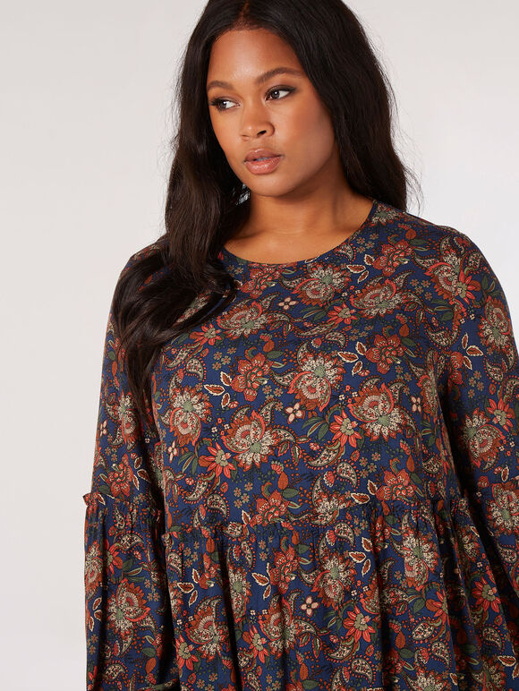 Curve Sarasa Floral Ruffle Top, Navy, large