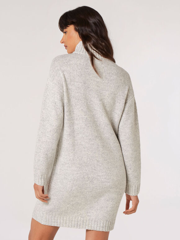Grey Basic Roll Neck Knit Sweater Dress