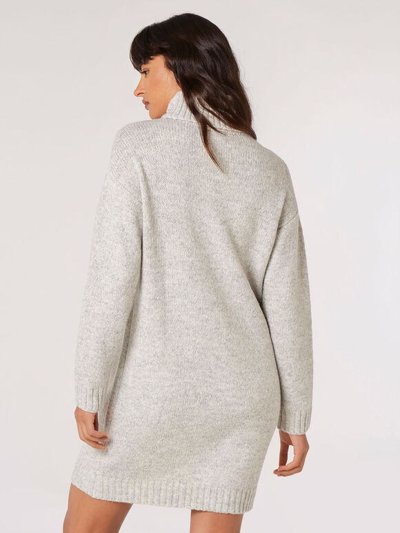 Chunky Knit Jumper Mini Dress, Grey, large
