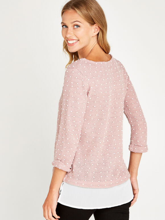 Pink Polkadot Chiffon Underlay Top, Pink, large