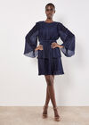 Plisse Tiered Mini Dress, Navy, large